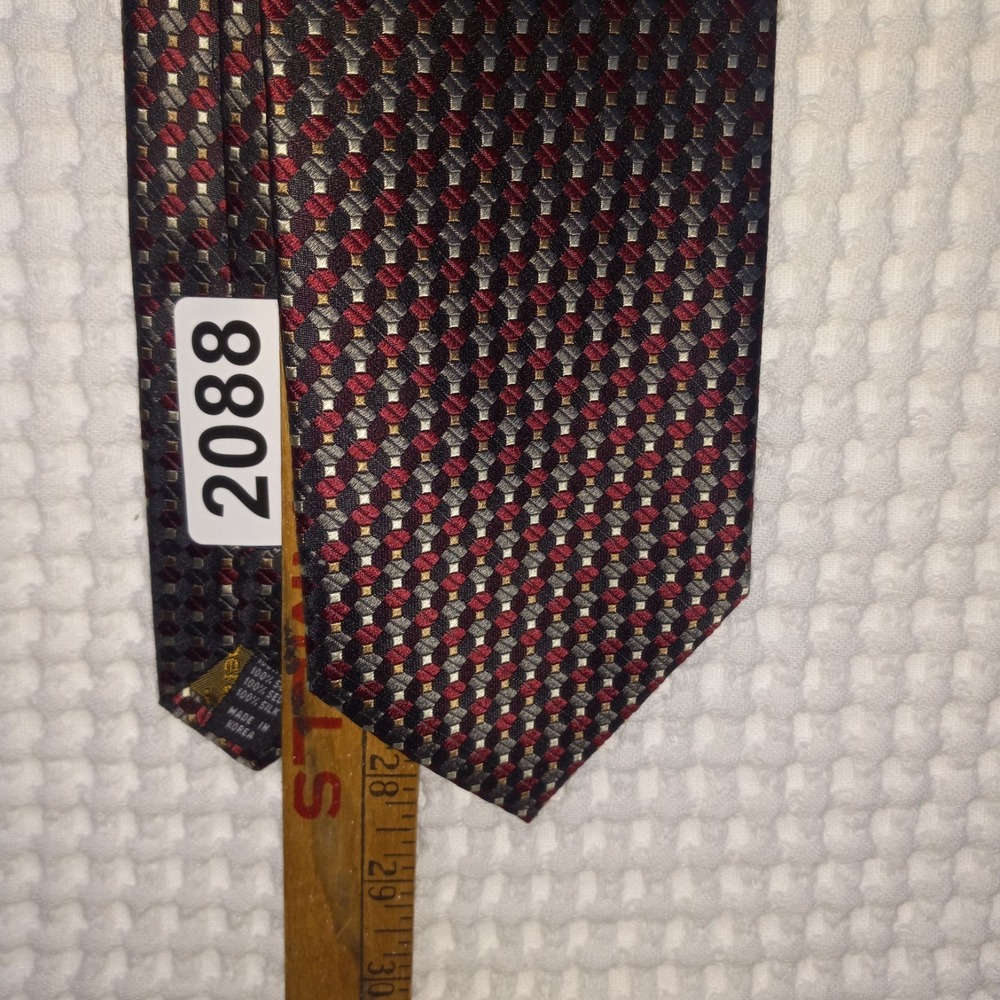 Roberto Villini Couture Men Black Red Silver Diamond Woven Silk Tie Handmade - Picture 8 of 8